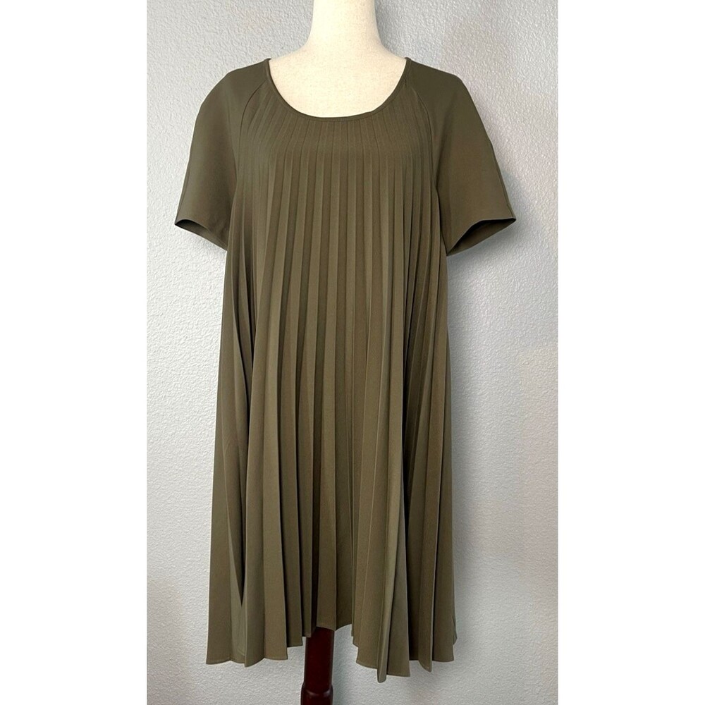 Lauren Vidal sz L pleated A-line formal dress wedding formal preppy minimalist